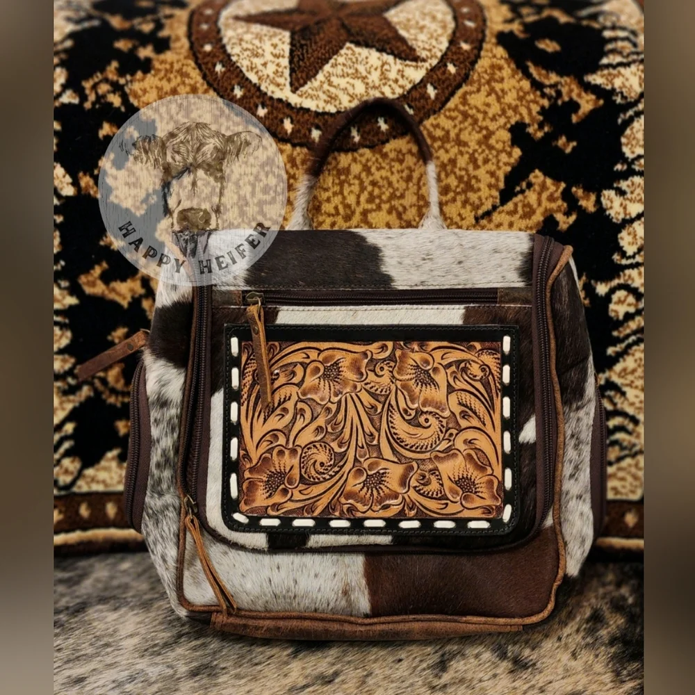 Handtooled Leather And Genuine Cowhide Toiletry Bag